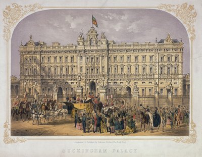 View of Buckingham Palace with a Crowd Applauding Queen Victoria and Prince Albert as they Ride Out in a Carriage by English School